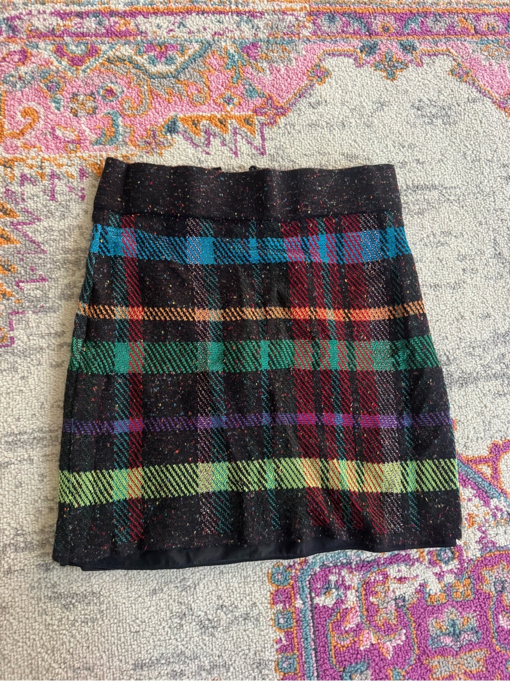 Black Multi-Color Plaid Tweed Mini Skirt